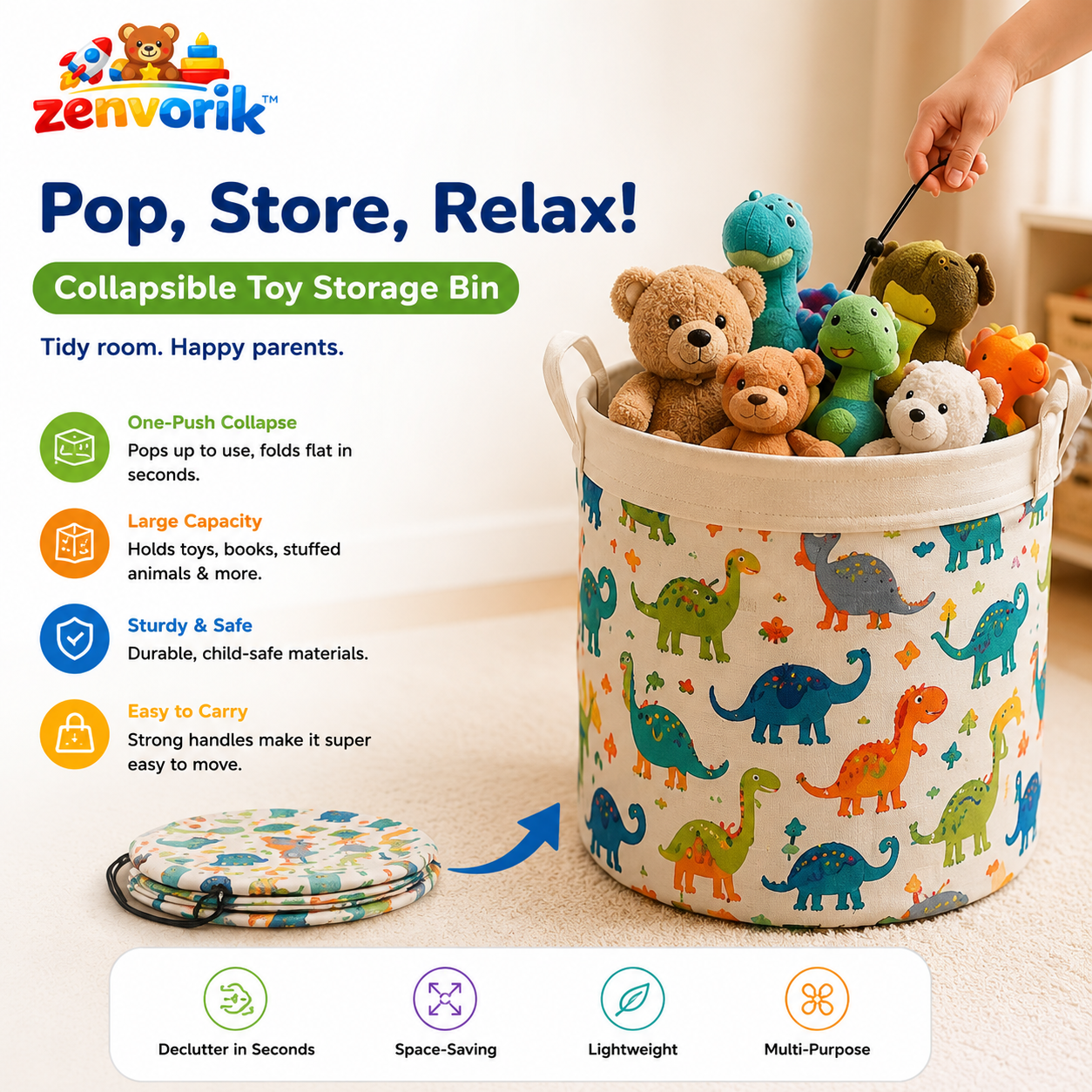 Zenvorik™ FoldaPop Toy Basket