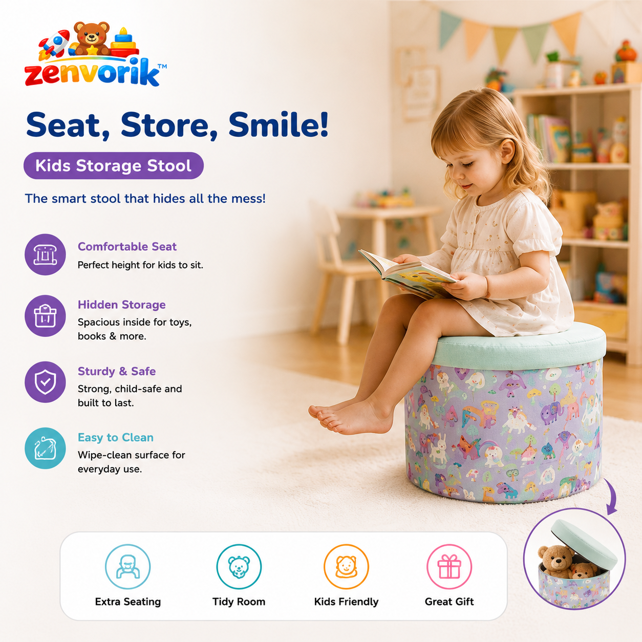 Zenvorik™ HideAway Kids Storage Ottoman