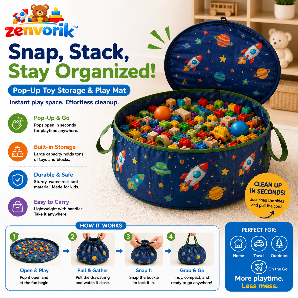 Zenvorik™ SnapSphere Play & Store Bin