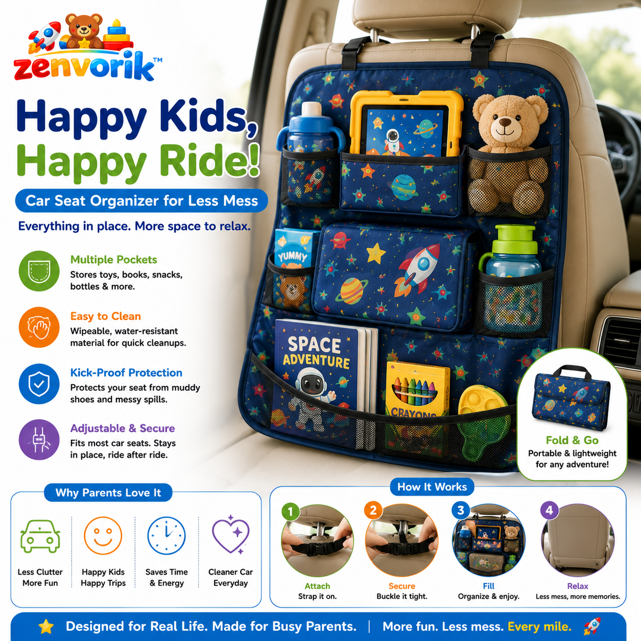 Zenvorik™ RoadBuddy Kids Car Organizer