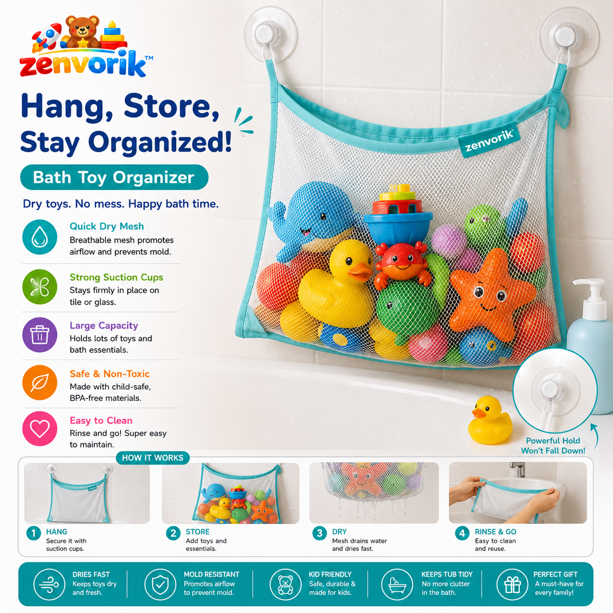 Zenvorik™ SplashKeep Bath Toy Hammock
